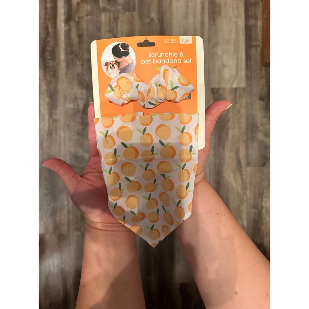 Pearhead Pet Mom and Dog Matching Peach Bandana and Hair Scrunchie Set Size: S/M